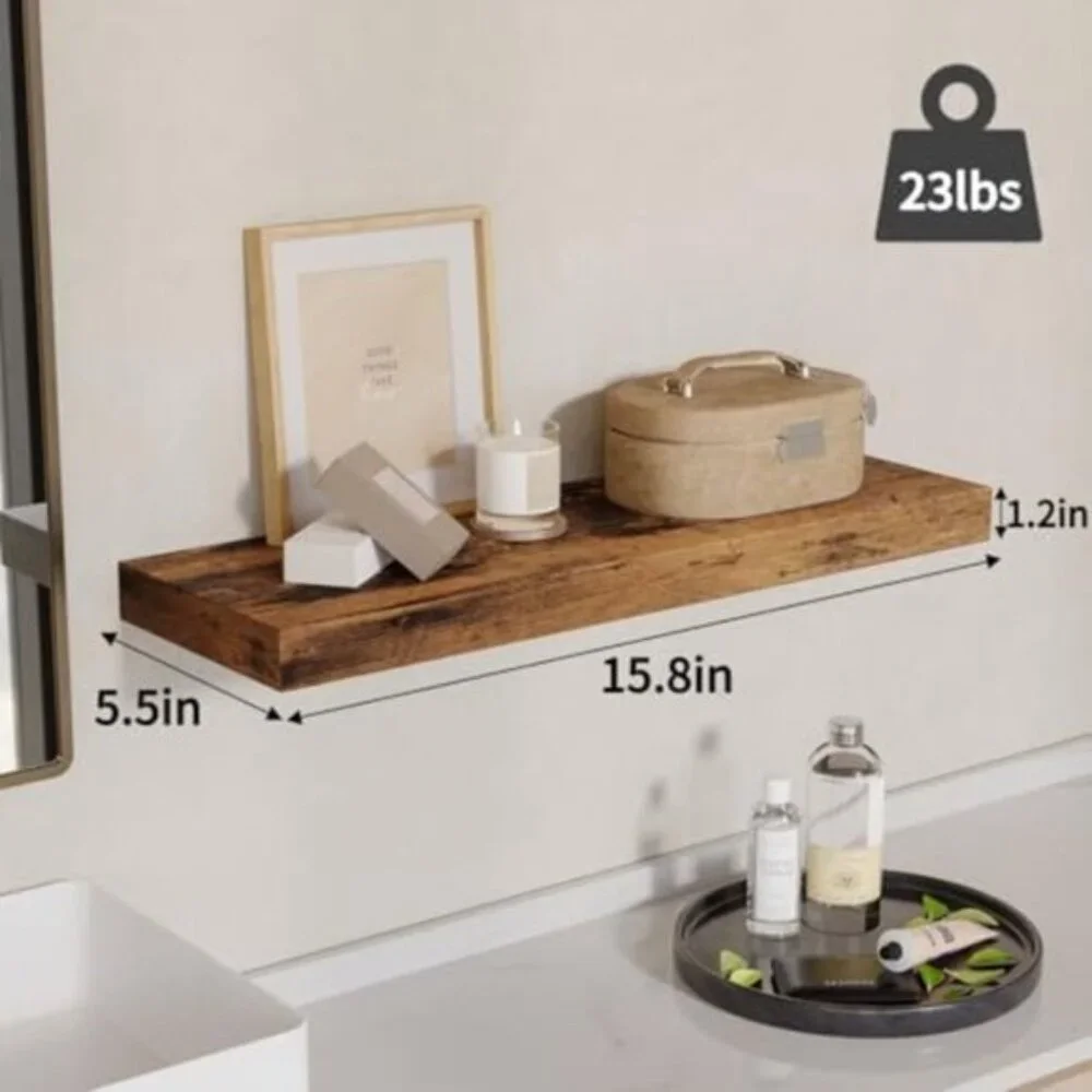 New Set of 4 Rustic Wood 15.8Inch Floating Wall Shelves for Home Decor